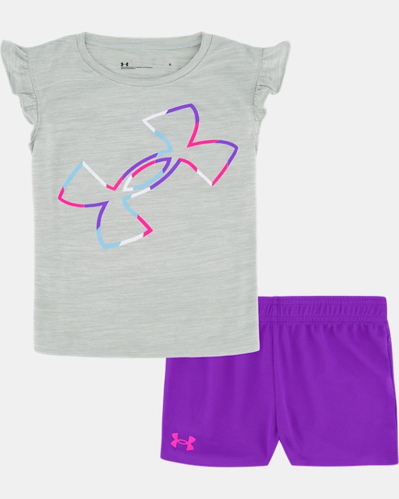 Girls' Infant UA Breakdown Logo Flutter T-Shirt & Shorts Set, Gray, pdpMainDesktop image number 0